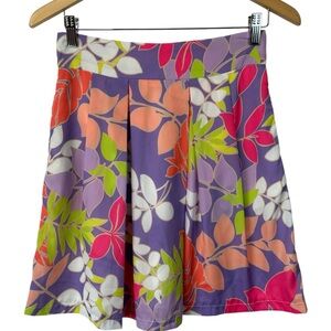 EsQualo Purple Floral Circle Skirt Pink Green Peach Pleated A Line Size 6